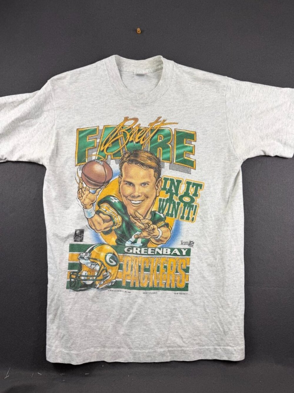 Vintage 1995 Fruit Of The Loom Mens Gray Brett Favre Green Bay Packers T-Shirt M